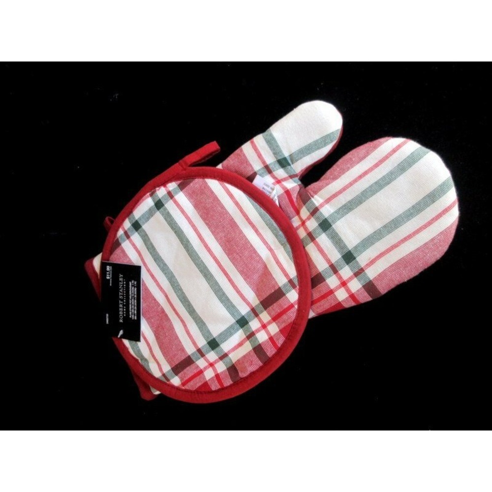 NWT Robert Stanley Home for Christmas Pot Holder/Oven Mitt Stripe Plaid‎